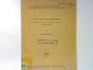 Seller image for Zur Lehre vom Menschen - ein Sammelreferat ber Neuerscheinungen zur Kultursoziologie. Sonderabdruck aus "Deutsche Vierteljahresschrift fr Literaturwissenschaft und Geistesgeschichte" Heft 1; for sale by books4less (Versandantiquariat Petra Gros GmbH & Co. KG)