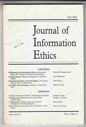 Seller image for Journal of Information Ethics Fall 1993 Vol. 2. No. 2 for sale by Riverwash Books (IOBA)