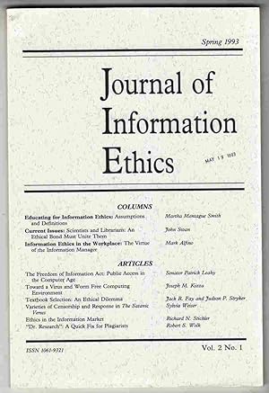 Seller image for Journal of Information Ethics Spring 1993 Vol. 2. No. 1 for sale by Riverwash Books (IOBA)