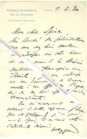 Image du vendeur pour Lettre autographe signe de Maxime WEYGAND (1867-1965) - Gnral franais, membre de l'Acadmie Franaise. mis en vente par Bouquinerie Aurore (SLAM-ILAB)