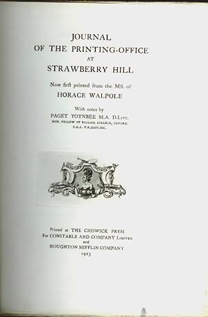 Journal of the Printing-Office at Strawberry Hill. Now first printed from the MS. of Horace Walpo...