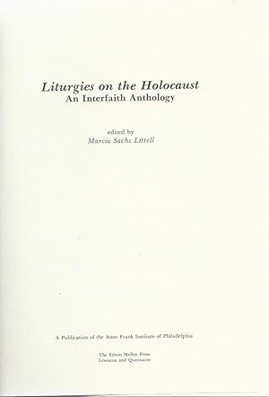 Image du vendeur pour LITURGIES ON THE HOLOCAUST: AN INTERFAITH ANTHOLOGY mis en vente par Dan Wyman Books, LLC