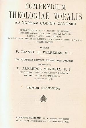 Imagen del vendedor de COMPENDIUM THEOLOGIAE MORALIS AD NORMAM CODICIS CANONICI, Tomus Secundus (de 2) a la venta por Librera Torren de Rueda