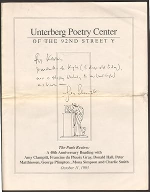 Unterberg Poetry Center of the 92nd Street Y Program, Paris Review Anniversary Reading [Signed by...