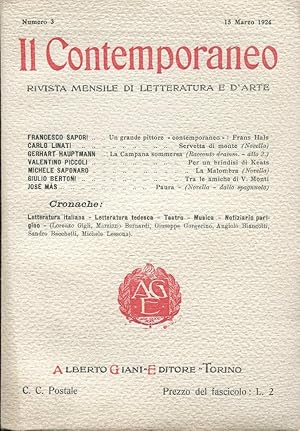 IL CONTEMPORANEO, rivista mensile di letteratura ed arte - 1924 - num. 3 - 15 Marzo -, Torino, Gi...