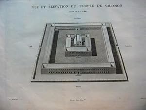 Gravure XIXe siècle par Adam : Vue et élévation du Temple de Salomon selon le P. Calmet. PHOTO di...
