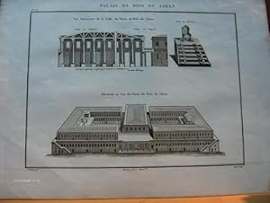 Gravure XIXe siècle par Adam : Palais du Bois du Liban (Vue intérieure - Trône de Salomon - Éléva...