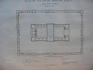 Gravure XIXe siècle : Plan du Palais du Bois du Liban bâti par Salomon, selon le P. Lami. PHOTO d...