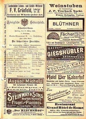 Seller image for Programmzettel zu: Die lcherlichen Pricisen oder: Die romanmig witzigen Frauenzimmer. Lustspiel in einem Aufzug. Regie: Max Grube. Auffhrung in Knigliche Schauspiele, Schauspielhaus Berlin am 15. Mrz 1901. for sale by Antiquariat Carl Wegner