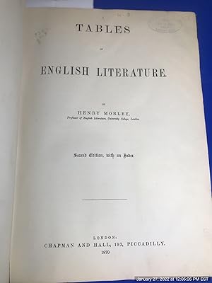 Seller image for TABLES OF ENGLISH LITERATURE. for sale by Redux Books