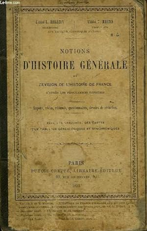 Imagen del vendedor de NOTIONS D'HISTOIRE GENERALE ET REVISION DE L'HISTOIRE DE FRANCE. a la venta por Le-Livre