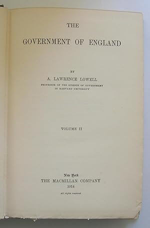 Imagen del vendedor de The Government of England. Volume II only a la venta por Monkey House Books