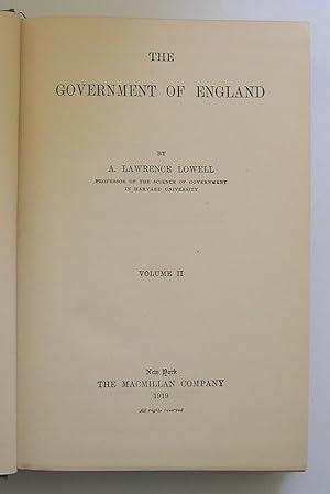 Imagen del vendedor de The Government of England. Volume II only a la venta por Monkey House Books