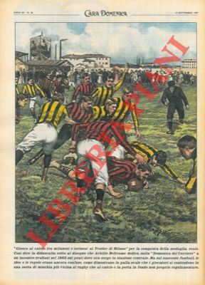 Ripetizione di una tavola di Beltrame del 1902 con una partita di calcio (o rugby) al Trotter di ...