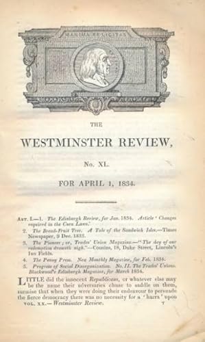 Imagen del vendedor de The Westminster Review. No. XL [40]. April 1834 a la venta por Barter Books Ltd