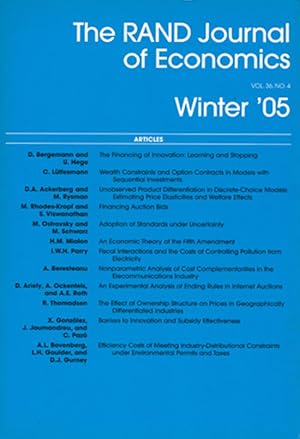 Seller image for The Rand Journal of Economics (Vol 36, No. 4, Winter 2005) for sale by Diatrope Books