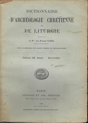 Image du vendeur pour Dictionnaire d'Archologie chrtienne et de Liturgie. Fascicule XIV. Bassus-Bibliothque. mis en vente par Librairie Archaion