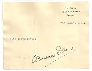 Image du vendeur pour Clemence Dane: Autograph / Signature, dated 7th March, 1931. mis en vente par David Strauss