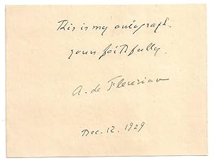 Seller image for A de Fleuriau: Autograph / Signature, dated Dec. 12. 1929. for sale by David Strauss