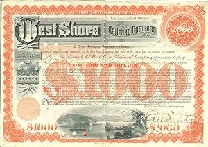 Imagen del vendedor de West Shore Railroad Company (Hudson River). First Mortgage Guaranteed Bond, Issued $1,000.00; dated 1892 a la venta por Antipodean Books, Maps & Prints, ABAA