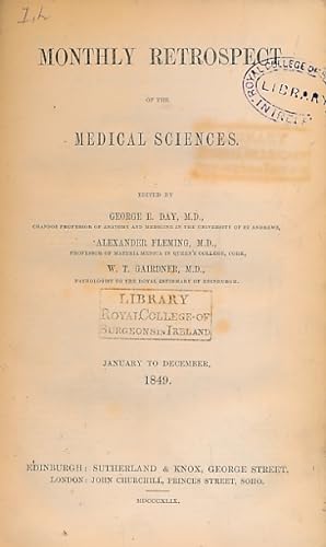 Seller image for Monthly Retrospect of the Medical Sciences. January to December 1849 for sale by Barter Books Ltd