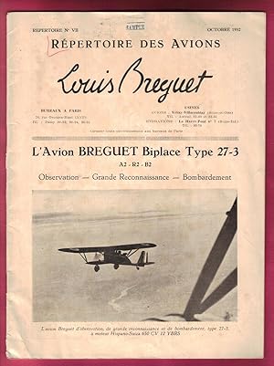 Repertoire Des Avion Louis Breguet / L'Avion BREGUET Biplace Type 27-3 / Octobre (October) 1932
