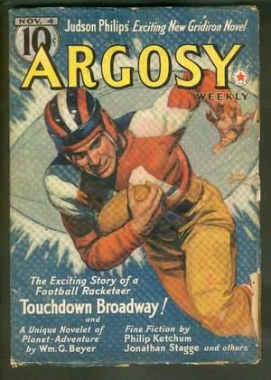 Seller image for ARGOSY Pulp magazine. November 4, 1939. >>> Devil's Diary / Let 'Em Eat Space / Warden Bait by Jim Kjelgaard / Touchdown Broadway [ FOOTBALL Cover story] by Judson P. Philips for sale by Comic World