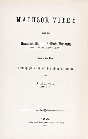 Immagine del venditore per Machsor Vitry nach der Handschrift im British Museum (Cod. Add. No. 27200) venduto da ERIC CHAIM KLINE, BOOKSELLER (ABAA ILAB)