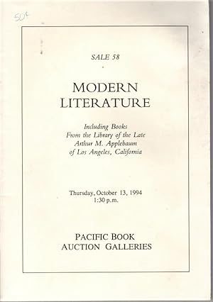 Seller image for Modern Literature Including Books from the Library of the Late Arthur M. Applebaum of Los Angeles, CA for sale by North American Rarities