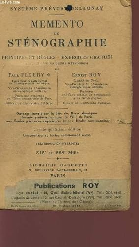 Image du vendeur pour MEMENTO DE STENOGRAPHIE - PRINCIPES ET REGLES - EXERCICES GRADUES - SYSTEME PREVOST DELAUNAY. mis en vente par Le-Livre