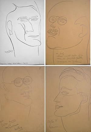 22 Pencil Portrait Drawings & 16 pen and ink Portrait drawings on heavier stock of various Speake...