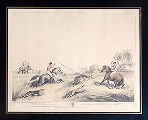 Bild des Verkufers fr 4 Prints: "The Hog Deer at Bay", "Hunting an Old Buffalo" (Number 25), The Tiger at Bay" & "Hog Hunters Meeting by Surprise a Tugress and her Cubs." FROM : Oriental Field Sports; being a complete, detailed, and accurate description of the Wild Sports of the East; and exhibiting, in a novel and interesting manner, the Natural History of. . . undomesticated animals. . . interspersed with a variety of origianl, authentic, and curious anecdotes BY Captain Thomas Wiliamson zum Verkauf von James Cummins Bookseller, ABAA