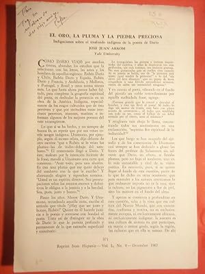 Bild des Verkufers fr El Oro, la Pluma y la Piedra Preciosa. Idigaciones sobre el trasfondo indgena de la poesa de Daro. zum Verkauf von Carmichael Alonso Libros