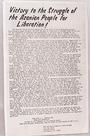 Imagen del vendedor de Victory to the struggle of the Azanian people for liberation! [handbill] a la venta por Bolerium Books Inc.