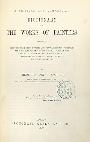 Image du vendeur pour A Critical and Commercial Dictionary of the Works of Painters mis en vente par The Kelmscott Bookshop, ABAA