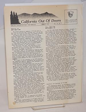 Bild des Verkufers fr California Out of Doors: Official newsletter of the Tamalpais Conservation Club; vol. 72, no. 3, September 1988 zum Verkauf von Bolerium Books Inc.