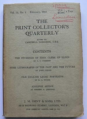 Imagen del vendedor de The Print Collector's Quarterly. Edited by Campbell Dodgson, C.B.E. Vol.12, No.1, February, 1925. a la venta por Roe and Moore