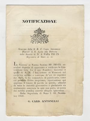 NOTIFICAZIONE [.] La Santità di Nostro Signore PP. Pio IX essendosi degnata di approvare e ratifi...