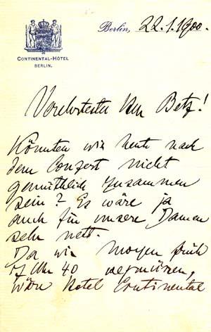 Autograph letter signed; "F Weingartner," to Herr Betz, January 22, 1900