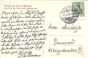 Autograph postcard signed; "Lilli Lehmann," to "Herr Laszlo," December 17, 1908