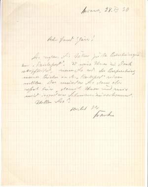 Autograph letter signed; "Frank," in pencil, to Ernst Glaeser, March 28, 1936