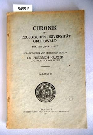 Bild des Verkufers fr Chronik der Preussischen Universitt Greifswald fr das Jahr 1926/27. Jahrgang 32. zum Verkauf von Augusta-Antiquariat GbR