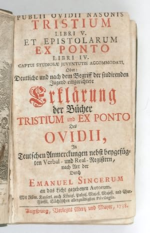 Tristrium libri V et epistolarum ex Ponto libri IV. Captui studiosae juventutis accommodati. Oder...