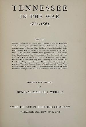 Seller image for TENNESSEE IN THE WAR, 1861-1865 for sale by Bartleby's Books, ABAA