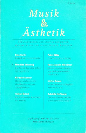 Bild des Verkufers fr Musik & sthetik. 5. Jg. Heft 19. 2001. zum Verkauf von Fundus-Online GbR Borkert Schwarz Zerfa