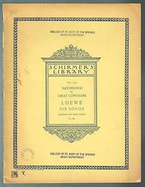 Seller image for SIX SONGS for High Voice - Volume 717 of Schirmer's Library, MASTERSONGS BY GREAT COMPOSERS series for sale by SUNSET BOOKS