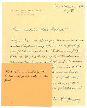 Imagen del vendedor de Eigenh. Brief mit U. a la venta por Antiquariat INLIBRIS Gilhofer Nfg. GmbH