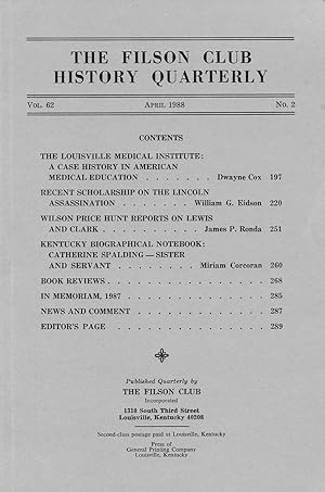 Seller image for FILSON CLUB HISTORY QUARTERLY. for sale by Legacy Books