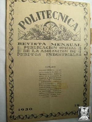 POLITÉCNICA. Publicación Oficial de la Asociación de Peritos Industriales. Nº 19. 1930
