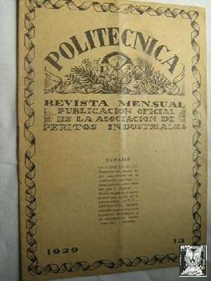 POLITÉCNICA. Publicación Oficial de la Asociación de Peritos Industriales. Nº 13. 1929